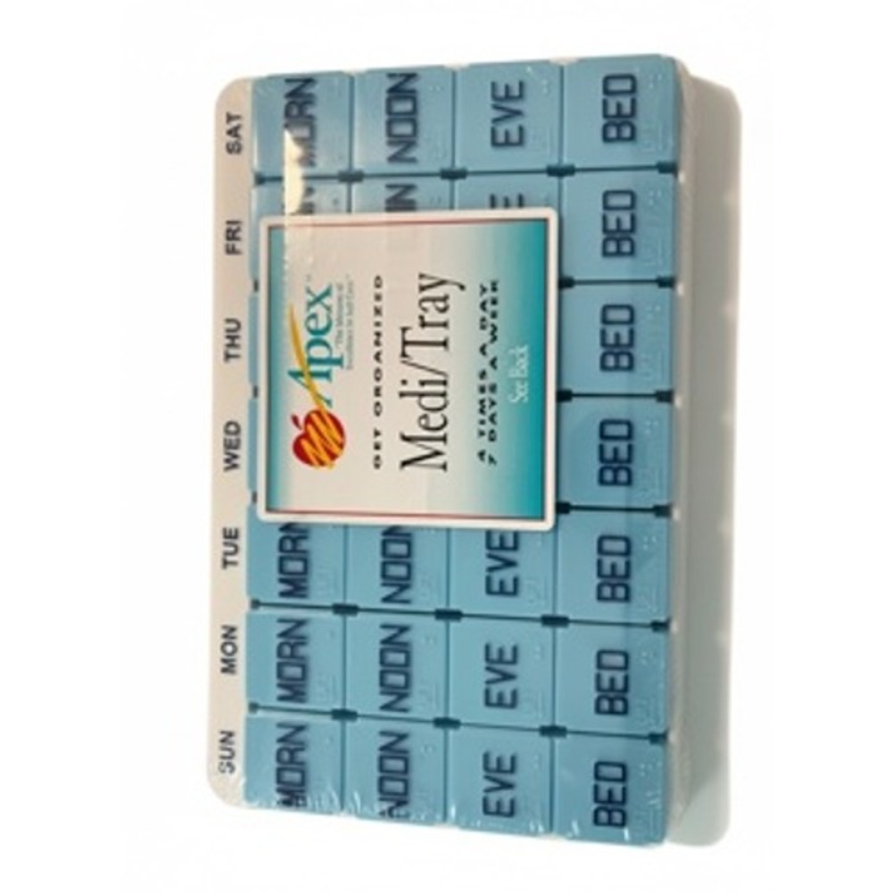Apex Medi/Tray 7 Day Pill Organizer 4 Times a Day Removable Weekly Planner Blue